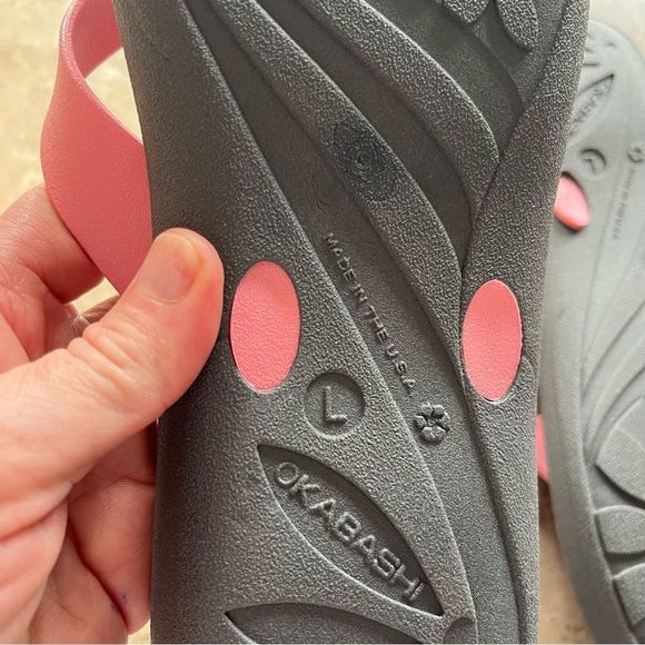 Okabashi pink and grey rubber thong flip flop size large - Picture 7 of 7
